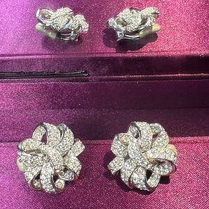 Signed Cinder crystal flower clip on earring silver plated Swarovski